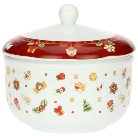 THUN, Biscottiera Natalizia con Coperchio in Porcellana, Linea Desideri di Natale, Idea Regalo, Ø 20x23 cm