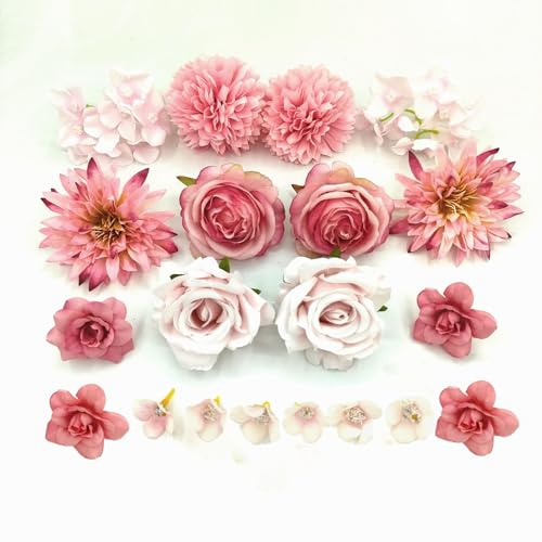 SETOFI Künstliche Blumenköpfe, Gefälschte Blumenköpfe Seidenblumen für Hochzeit Bouquet DIY, Party, Garten, Kuchen Dekoration Rosa
