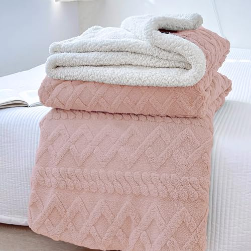 HOMEYA Manta Borreguillo Doble Cara Franela/Sherpa 130x160 cm - Manta Sofa/Cama, 100% Poliester, Caliente Invierno Suave, Rosa