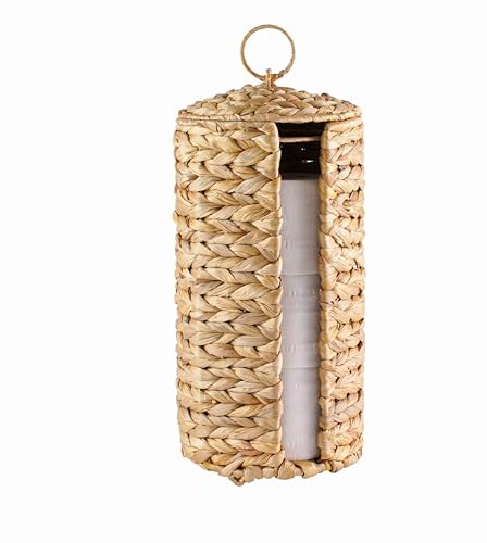 MINHKUST Weiden-Toilettenpapier-Aufbewahrungsständer mit Deckel, Toilettenpapierhalter für bis zu 3 Mega-Rollen, Wasserhyazinthe, Toilettenpapierkorb, Badezimmer-Zubehör-Organizer