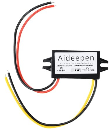 DC 12V to 5V 3A 15W Buck Converter Module, Aideepen Car Power Converter Power Adapter with Wire Interface