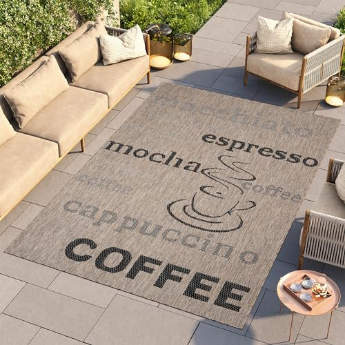 TAPISO Melissa In & Outdoorteppich Braun Schwarz Kaffee 200 x 290 cm | UV-Resistent strapazierfähiger Teppich mit Sisaloptik für Küche Flur Wohnzimmer Balkon Terrasse Modern OEKO-TEX
