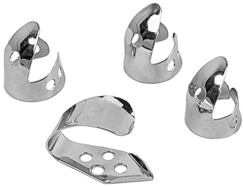 Silberne Metall Fingerpicks mit Loch, 4 Stück für Gitarre | Praktisches Zubehör für Daumen und Zeigefinger, für Anfänger und Ersatz Alter, Beschädigter Plektren