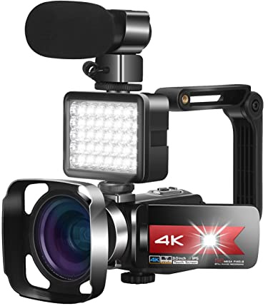 KOZWAY Camara de Video Video Camera 4K Vlogging Camcorder for transmisión en Vivo WiFi Control Remoto Visión Nocturna Fotografía de Pantalla táctil Toma Foto (Size : No SD Card, Color : K1 Kit-Red)