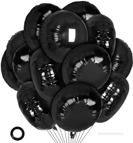20 Pcs Black Round Shaped Balloons,18 Inch Round Foil Balloon,Giant Round Mylar Balloon Helium Balloons for Birthday Party Baby Shower Wedding Decorations (Black)