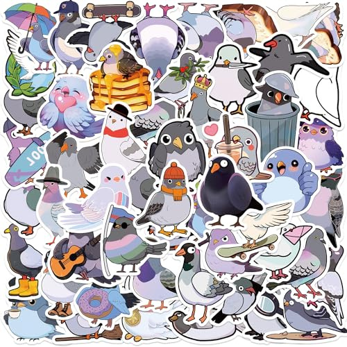 50PCS Pigeon Stickers for Water Bottle,Computer,Car,Helmet, Laptop,Skateboard,Bike,Scrapbook,Luggage,Guitar,Cute Bird Sticker, Waterproof Vinyl Animal Sticker,Gift for Adults Children Boys