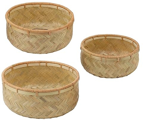 Belupai 3 Cestas Redondas para Pan, Cestas de Almacenamiento de Ratán Hechas a Mano para Dulces, Galletas, Frutas, Cestas Decorativas para Servir en el Hogar, Restaurante, Cocina, Mostrador, Baño, Org