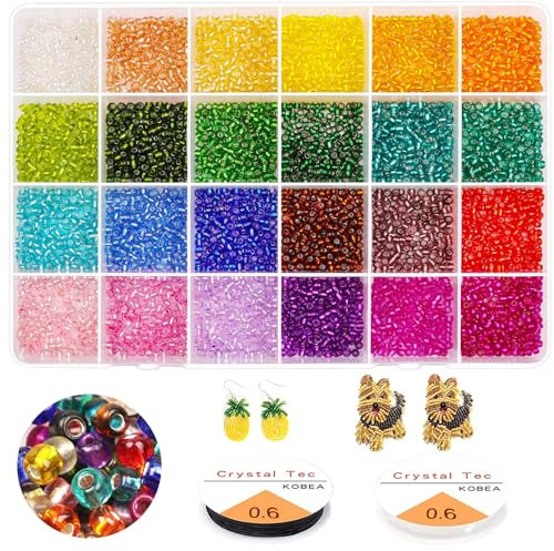 9600 Stück 3mm Glasperlen zum Auffädeln Perlen Set kleine Perlen Rocailles Perlen Bastelperlen Schmuckperlen Bunte Perlen für DIY Armbänder Halsketten Schmuck Basteln