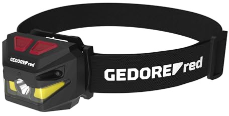 GEDORE red Stirnlampe LED, wiederaufladbar mit LiPoly Akku, 260 Lumen, leicht und kompakt, bis 49 Meter Leuchtweite, IP54 geschützt, Outdoor Stirnleuchte, R95500058
