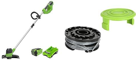 Greenworks 40V Cordless Strimmer for Medium Gardens, Adjustable Height & Double Thread Spool 2mm Diameter 6m with Protective Cover for 40V Lawn Trimmers G40LT G40LTK2 G40LTK2x Series, 4+6e
