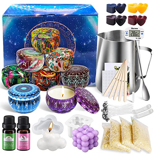 TOSUTO Kerzenherstellungs-Set, Erledigung für Kerzen, Bastelset, Kerzenherstellung, Kerzenset, Kerzenset, inklusive Sojawachs, Kerzendochte, Tiegel, 8 Kerzengläser, Farbstoffe, C