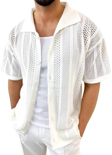 Kurzarmhemd für Herren Strick Kurzarm Retro Rever Hemd Lässig Shirt Jacke mit Knopfleiste Sommer Herbst Hemd Einfarbige Tshirts Button Down Slim Fit Hemden Bequeme Leicht Strickhemd