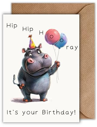 WBdesignz Lustige Geburtstagskarte mit Umschlag - Hip Hip Hooray! It's your birthday Glückwunschkarte Geschenkkarte zum Geburtstag Happy Birthday Karte Feier Party (DIN A6)