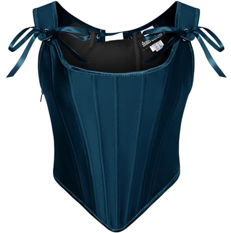 SCARLET DARKNESS Corsetto rinascimentale da donna, con lacci, vintage, in raso, bustier, Blu scuro, 40
