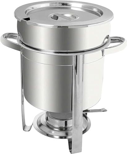 Stainless Steel Soup Pot Food Warmer, Round Soup Kettle Commercial Chafing Dish Buffet Set with Water Pan, Lid and Fuel Holder for Catering, Events, Parties (Size : 7L)