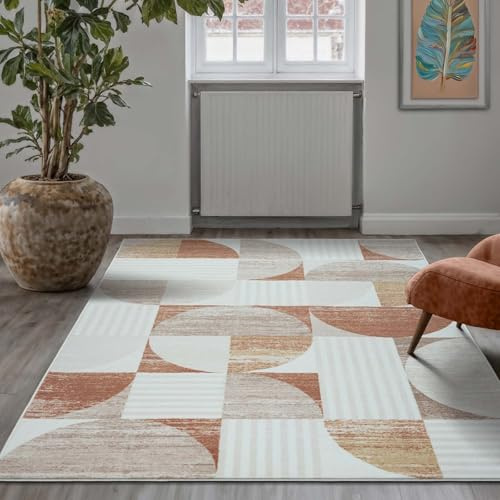 Taracarpet Teppich Kurzflorteppich, Wohnzimmerteppich aus Polyester im Retromuster absolut Modern fürs Wohnzimmer Schlafzimmer Kinderzimmer Terra 160x230 cm