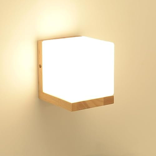 Comely Applique da Parete LED Interno Legno, Lampada da Parete Moderno, E27 Lampada a Muro con Paralume di Vetro per Camera da Letto, Soggiorno, Corridoio