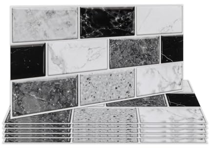Fantasnight Black White Tile Stickers Brick 30x15cm 24Pcs Wall Tile | Self Adhesive Vinyl Peel and Stick Waterproof Tiles Stick on Backsplash for Living Room Bathroom Kitchen