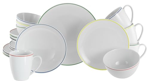 CreaTable, 24055, Serie Luna Color Line, 20-teiliges Geschirrset für 4 Personen, Kombiservice aus Porzellan, spülmaschinen- und mikrowellengeeignet, Qualitätsproduktion