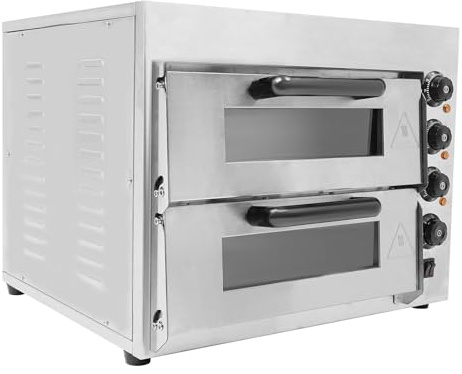 HINOPY - Horno de pizza de doble cámara, horno eléctrico profesional para pizza de acero inoxidable con 4 botones giratorios 50-350 ℃ Temperatura ajustable, para gastronomía