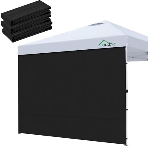 Acepic 3 Pezzi Pannelli Laterali per Gazebo 3x3m, Tessuto Oxford 210D Impermeabile, da Giardino, Esterni, Feste, Bianco(Tenda a baldacchino NON inclusa) (Nero, 3PCS)