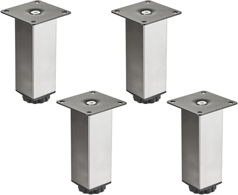 4 Stück SOTECH Möbelfüße ZULU 38 x 38 x 120 mm Edelstahloptik | belastbar bis 100 kg pro Fuß, Vitrinenfüße Sockelfüße Schrankfüße