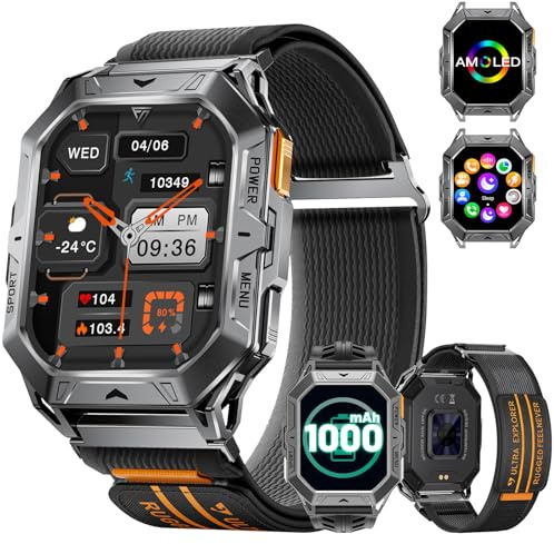 DREMAC 2025 - Orologio da polso da uomo, 2,13, AMOLED grande schermo/batteria da 1000 mAh, 5 ATM impermeabile, con 70 modalità sportive, monitoraggio sonno/frequenza cardiaca, pedometro per Android