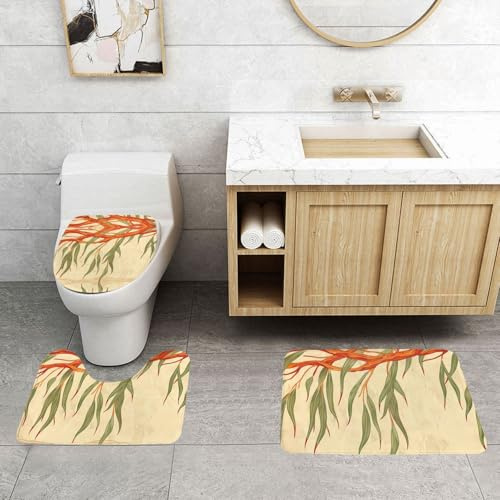 PHAYAH Set di 3 tappeti da bagno con foglie di albero di salice, tappetini da bagno assorbenti per il bagno antiscivolo, a forma di U