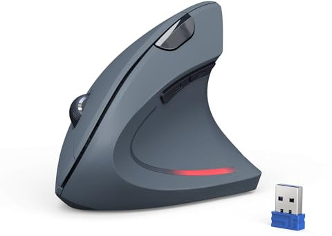 TECKNET Souris Verticale, 4800 DPI Souris sans Fil Ergonomique, Protège Le Bras, Souris sans Fil 6 Boutons pour PC, Ordinateur Portable, Mac, Gris