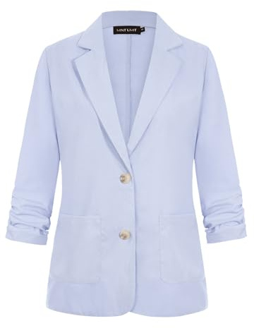 3/4 Sleeve Cotton Linen Blazer Jackets Women Summer Suits, Light Blue L