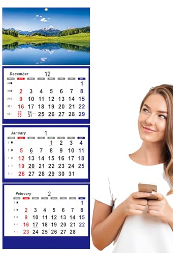 3-Monats-Kalender auf einen Blick 2026 – gefalteter Monatskalender | 3-Monats-Anzeige 32,7 Zoll x 13 Zoll Dezember 2026 – Febuar 2027 Kalender für die tägliche Organisation