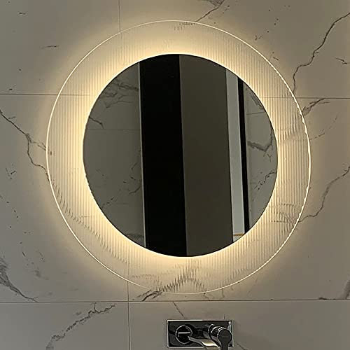 SAJMN Runder beleuchteter Badezimmerspiegel mit LED-Licht, an der Wand montierter Make-up-Spiegel mit Hintergrundbeleuchtung und transparentem Acrylrahmen, für Badezimmer im Schlafzimmer oder in d