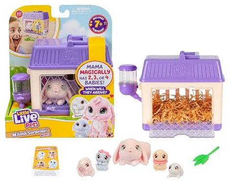 Little Live Pets Mama Surprise Minis Bunny Plush Rabbit with 2, 3 or 4 Babies at Random, Interactive Pet, for Children from 5 Years, Famous (LP304100)