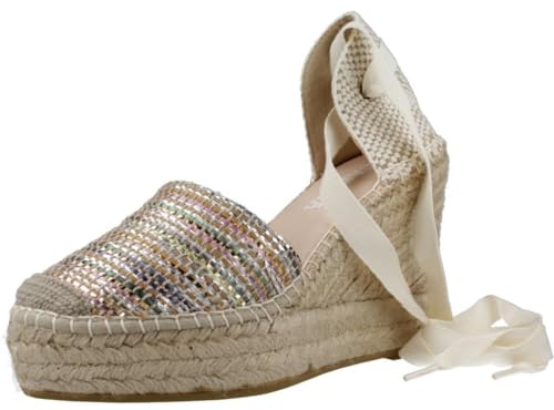 MACARENA - Sandalia con cuña alta de esparto,espadril,yute,suela de goma,tela,plataforma,cordones al tobillo, para: Mujer color: TAUPE talla:39