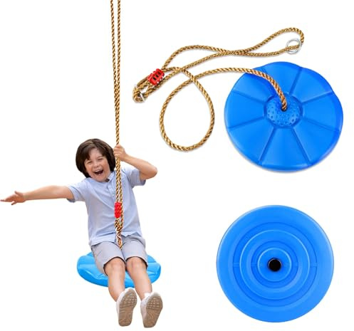 Hengrongshen Schaukel Outdoor Kinder, Kletterseil Schaukel für Mädchen und Jungen, Kletterschaukel Baum Scheibe Tellerschaukel für Indoor, Draußen, belastbar bis ca. 150 kg (Blau)