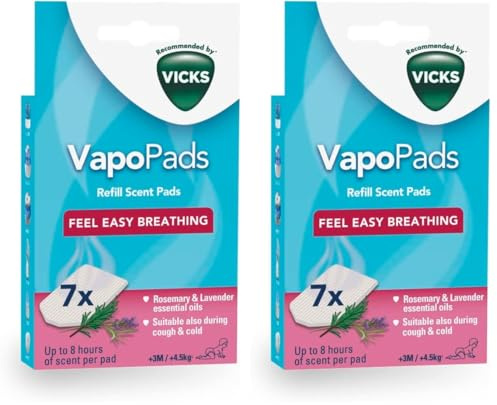 Vicks VapoPads Rosemary & Lavender - Pads with Essential Oils - Pack of 14 - Compatible with our Humidifiers, Inhalers & Diffusers - Suitable for Colds, Congestion - Releases Soothing Vapours - VBR7