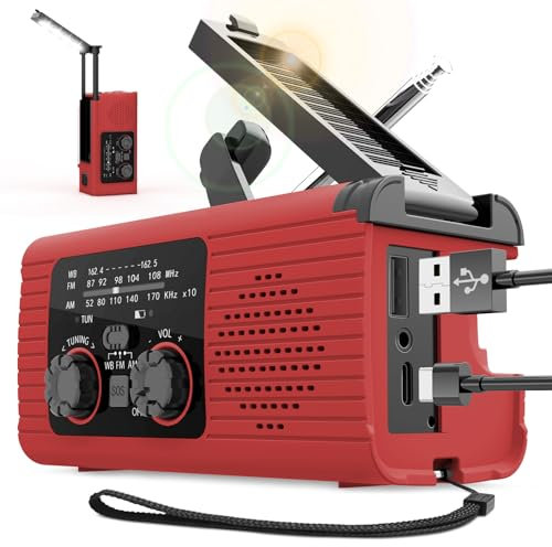 Radio de Emergencia Portátil, FM/Am Emerg-ency Radio con Solar Recargable Ra-DIO de Dinamo con Manivela con Linterna, Ra-DIO de Alerta Meteorológica con Alarma SOS, Equipo de Emergencia por Interior