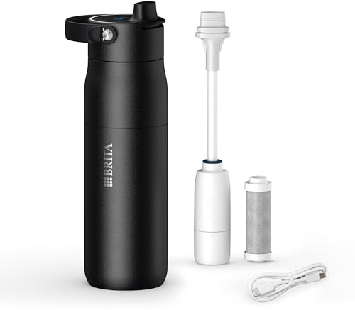 BRITA LARQ iQ Digitale Edelstahl Trinkflasche mit Wasserfilter (680 ml) | Schwarz, Hydration Tracking (BRITA App), Strohhalm, Aktivkohle Filter, UV-C, neutralisiert 99,99% Bakterien, filtert PFAS