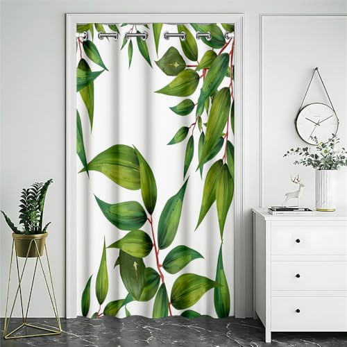 Surwin Cortina de Puerta Opaca con Ojales, Hojas de Verano Térmicas Aislantes Frio y Calor Cortina de Privacidad Divisoria Puerta para Dormitorio Salón Habitacion (Planta,120x180cm)