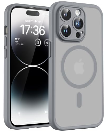 TOCOL für iPhone 14 Pro Hülle für MagSafe, Vollständiger Kameraschutz, Eingebauter Magnetring, Stoßfest Kratzfest Transluzente Matt Handyhülle für iPhone 14 Pro Case 6,1 Zoll, Grau