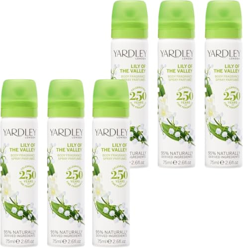 Yardley London Lily of the Valley, Spray corporal floral para mujeres, notas de pera y fresia, vegano, sin crueldad, 95% natural, 6 x 75ml
