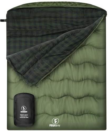 FORINBUY Sacco a pelo invernale in flanella di cotone per adulti, per letto queen size 0 gradi, per 2 persone, impermeabile e caldo per il freddo, ideale per coppie, campeggio in famiglia e viaggi in