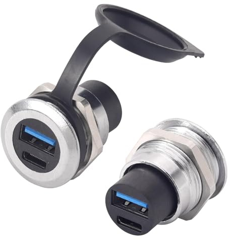 PENGLIN 2 prese doppie USB di tipo C e USB 3.0 | Adattatore da USB 3.1 tipo C e USB tipo A femmina a femmina, presa passante per montaggio a pannello USB