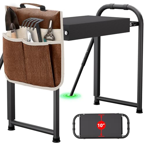 seasky Repose-genoux et siège de jardin, tabouret de jardinier pliable anti-basculement, coussin de genoux épais et doux, banc de jardinage avec poignées avec sac à outils, cadeau de jardinage pour