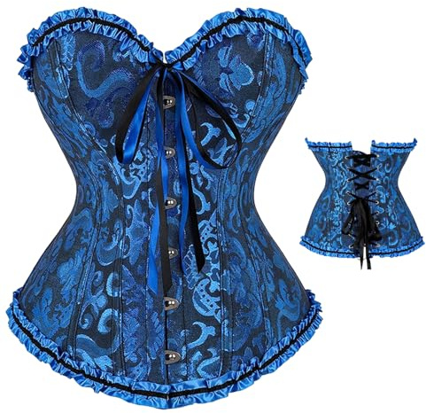 Beewiner Corsetto per Donne, Corpetto Top in Pizzo, Sexy Burlesque Overbust Corsetti Bustino Vintage Gotico Nero, Carnevale e Feste (IT, Testo, S, Regular, Regular, Dark Blue)