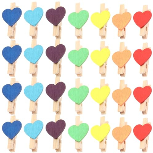 SHINEOFI Lot de 100 Mini Pinces à Linge en Bois de Cœur Colorées Clips Photo Décoratifs Polyvalents pour Bricolage Décoration Intérieure et Affichage de Photos Petites Pinces Légères et