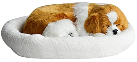 Generisch 2026 Realistischer schlafender -atmender Hund, pelziger Hund mit, kreative Tiere, Dekoration, Stofftierpuppe (H, One Size)