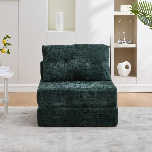 STAPERFO Vikbar golvsoffa 79 x 180 cm i smaragdgrön, sovfåtölj med sovfunktion, vikbar madrass av chenille och skum, liten för vardagsrum sovrum gästrum