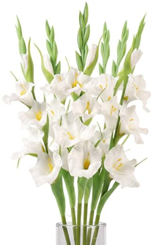 Grsrkep 6PCS Gladiolus Artificial Flowers, 22in Realistic Tall Artificial Flowers for Vase, Lifelike Faux Flower for Wedding Home Hotel Decor (White)