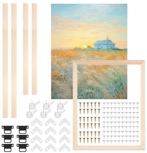 BAODBF 3er Set Keilrahmen Holz 40x50 cm DIY Bilderrahmen Natur | Spannrahmen aus Kiefernholz mit Zubehör für Leinwand Ölgemälde Malen nach Zahlen Wandmontage Stabil Rahmenleisten 2 cm